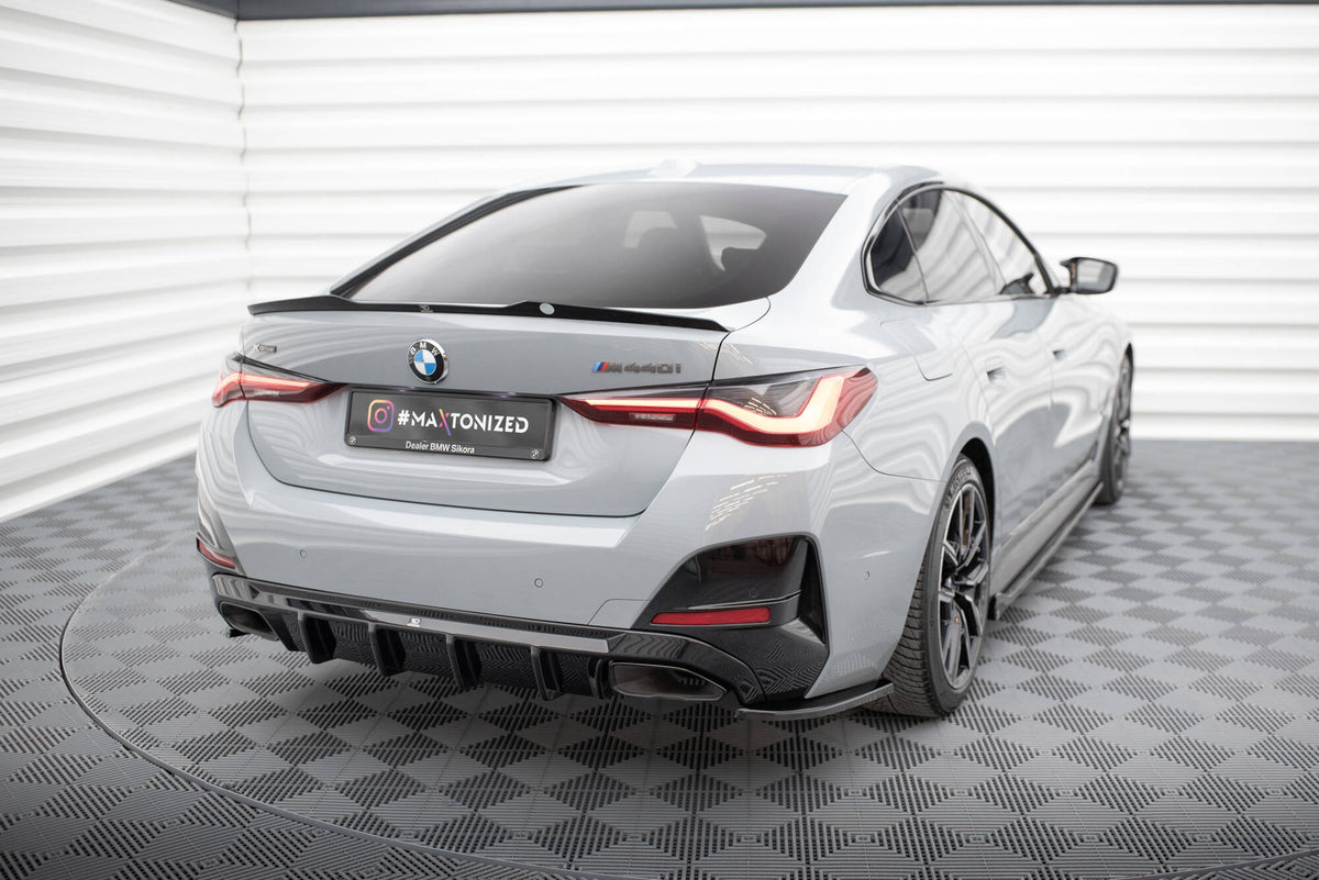 Heck Ansatz Flaps Diffusor V.3 passend für BMW M440i / 4 M-Paket Gran Coupe G26 schwarz Hochglanz – Ansicht 1