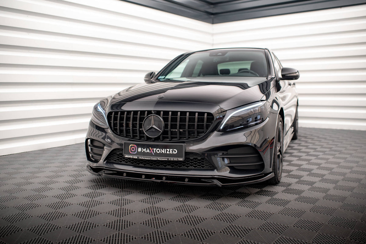 Street+ Spoilerlippe Front Ansatz V.2 passend für Mercedes-Benz C AMG Line Limousine / Coupe / Kombi W205 / C205 / S205 Facelift schwarz Hochglanz – Ansicht 4
