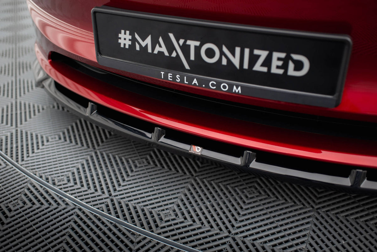 Street+ Spoilerlippe Front Ansatz passend für V.2 Tesla Model 3 Project HighlandFacelift schwarz Hochglanz – Ansicht 1