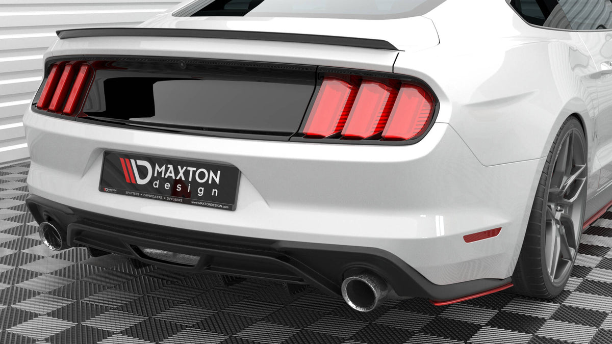 Heck Ansatz Flaps Diffusor V.2 passend für Ford Mustang GT Mk6 Facelift schwarz Hochglanz – Ansicht 1