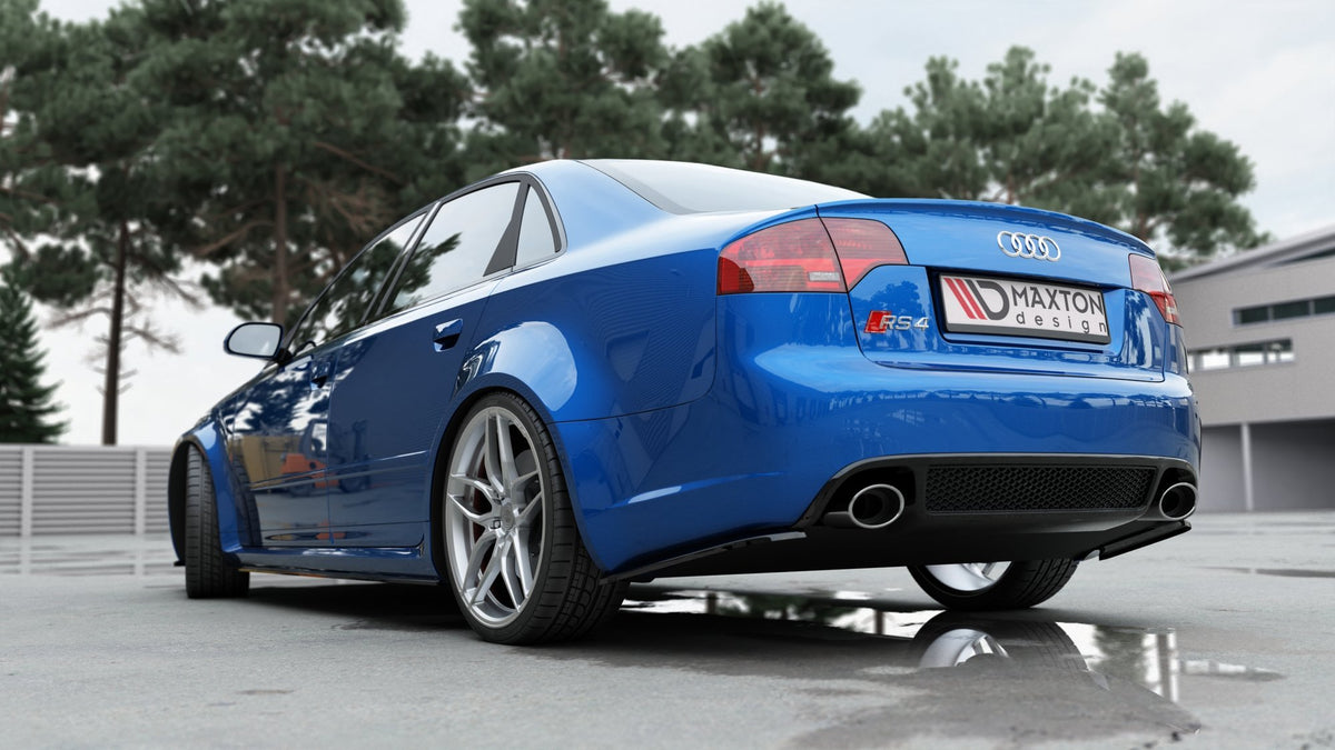 Heck Ansatz Flaps Diffusor V.1 passend für Audi RS4 Limousine B7 schwarz Hochglanz – Ansicht 4