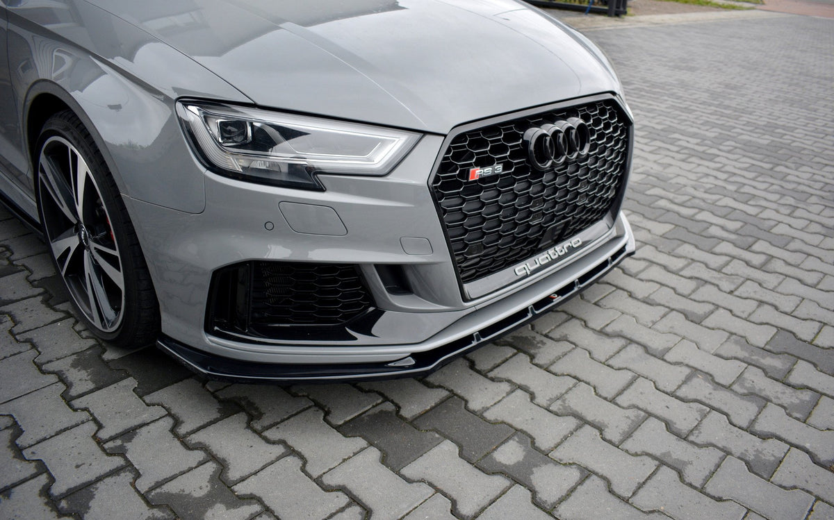 Street+ Spoilerlippe Front Ansatz V.1 passend für Audi RS3 8V FL Limousine schwarz Hochglanz – Ansicht 3