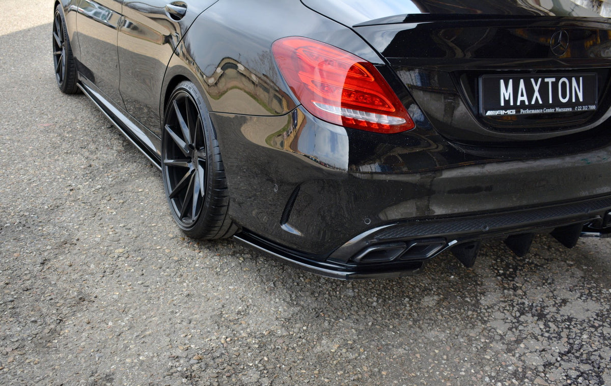 Heck Ansatz Flaps Diffusor passend für Mercedes-AMG C 43 Limousine W205 Facelift schwarz Hochglanz – Ansicht 3