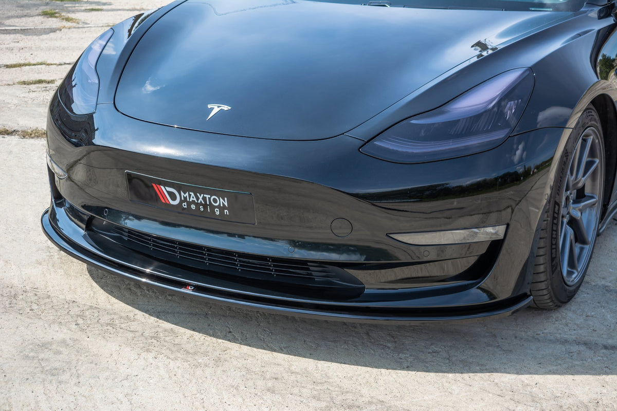Street+ Spoilerlippe Front Ansatz passend für Tesla Model 3 schwarz Hochglanz – Ansicht 4
