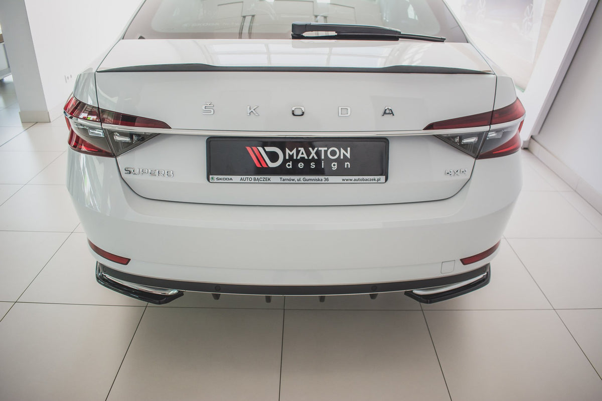 Heck Ansatz Flaps Diffusor passend für Skoda Superb Liftback / Combi Mk3 Facelift schwarz Hochglanz – Ansicht 4