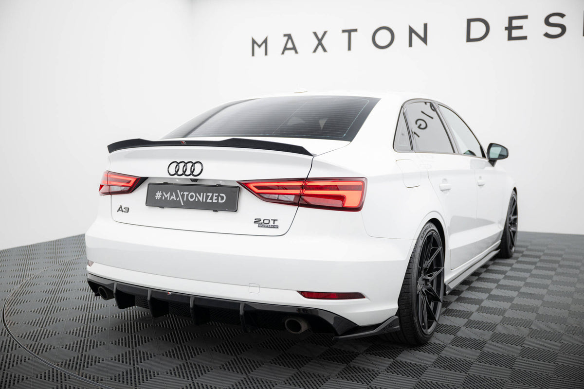 Heck Ansatz Flaps Diffusor V.2 passend für Audi A3 Limousine 8V Facelift schwarz Hochglanz – Ansicht 1
