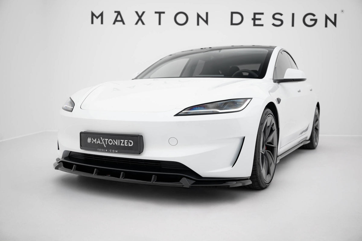 Street+ Spoilerlippe Front Ansatz V.2 passend für Tesla Model 3 Performance Mk1 Facelift schwarz Hochglanz – Ansicht 3