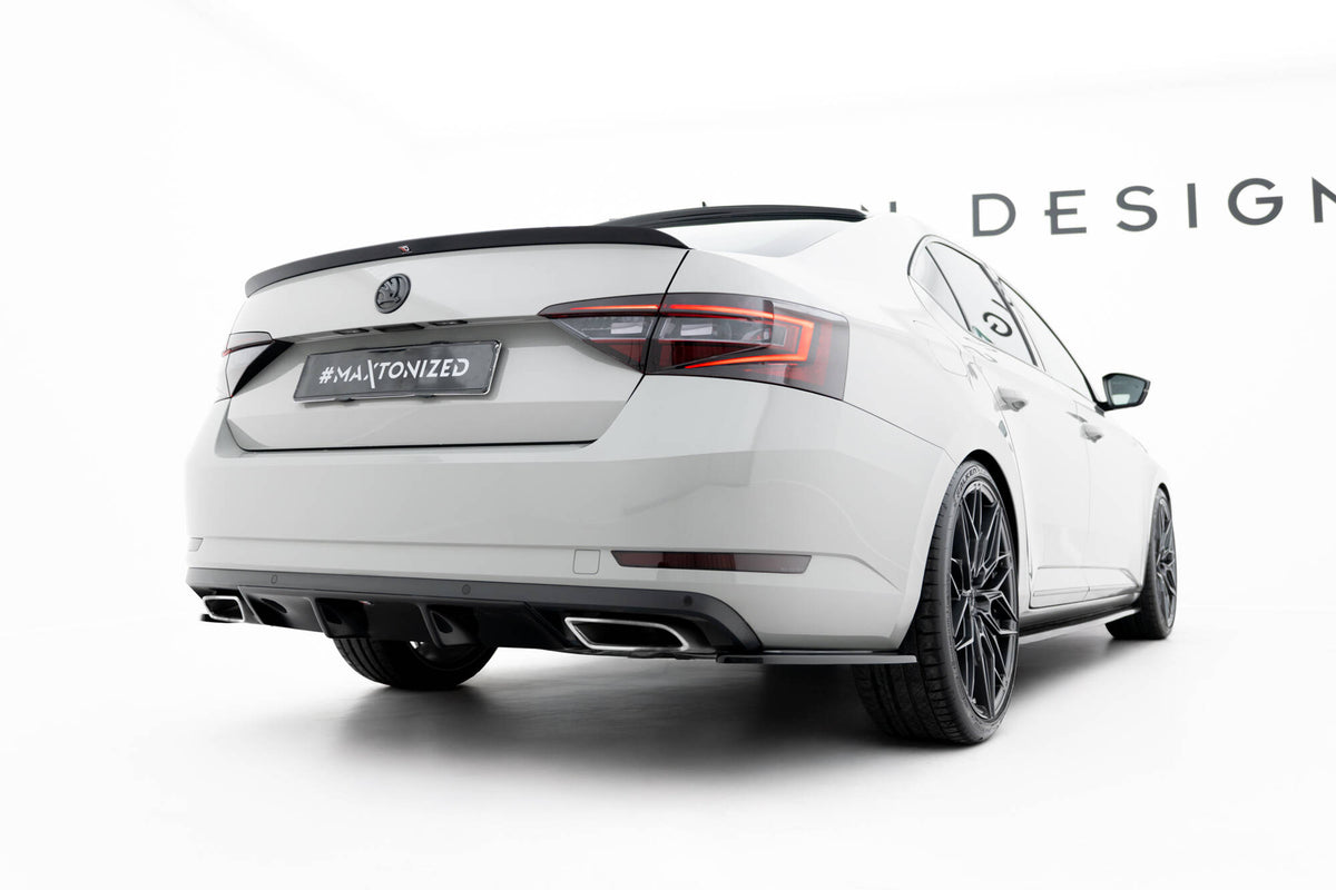 Heck Ansatz Flaps Diffusor V.1 passend für Skoda Superb Liftback / Combi Mk3 schwarz Hochglanz – Ansicht 4