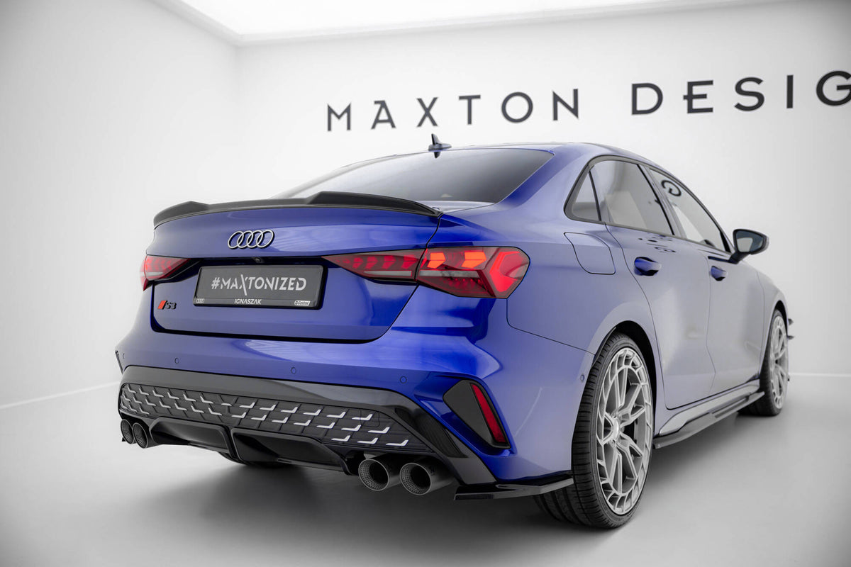 Heck Ansatz Flaps Diffusor V.1 passend für Audi S3 Limousine 8Y Facelift schwarz Hochglanz – Ansicht 3