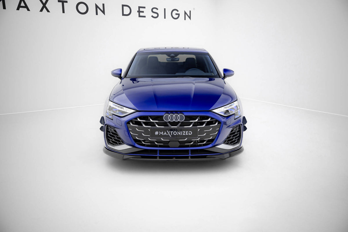 Street+ Spoilerlippe Front Ansatz V.1 passend für Audi A3 S-Line Limousine / S3 Limousine 8Y Facelift schwarz Hochglanz – Ansicht 1