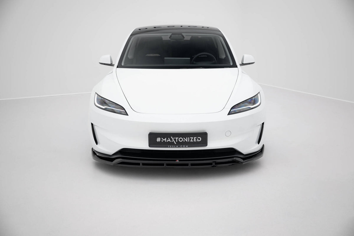 Street+ Spoilerlippe Front Ansatz V.1 passend für Tesla Model 3 Performance Mk1 Facelift schwarz Hochglanz – Ansicht 1