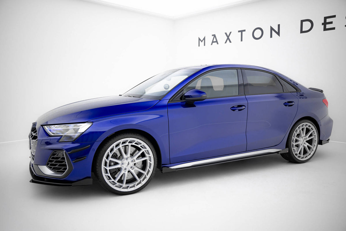 Street Pro Street+ Seitenschweller Leisten V.2 passend für + Flaps passend für Audi A3 S-Line Limousine / S3 Limousine 8Y / 8Y Facelift schwarz Hochglanz – Ansicht 1