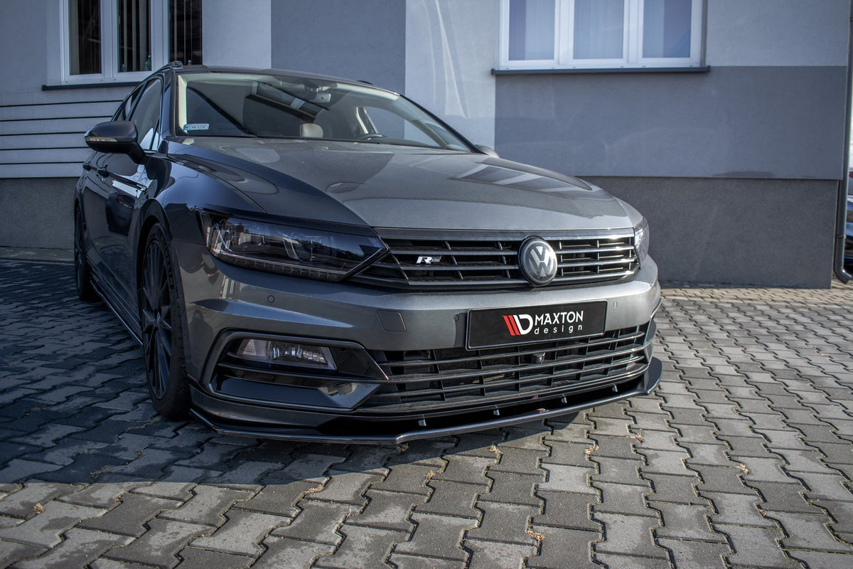Street+ Spoilerlippe Front Ansatz V.1 passend für VW Passat R-Line B8 schwarz Hochglanz – Ansicht 4