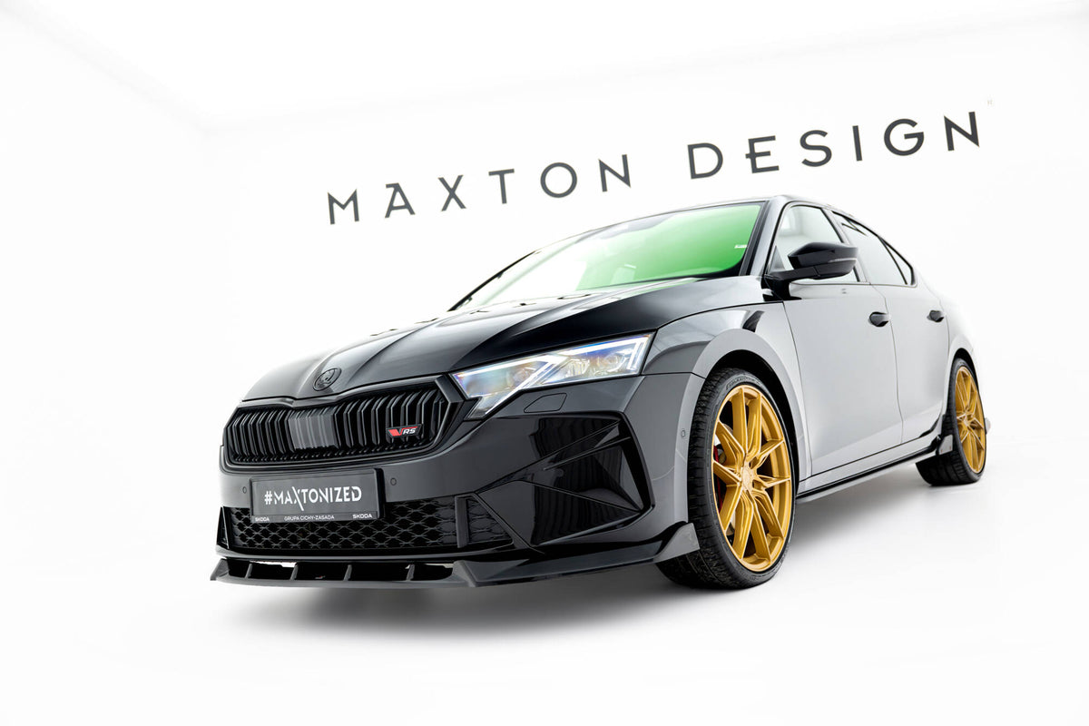 Street+ Spoilerlippe Front Ansatz V.2 passend für Skoda Octavia RS Liftback / Combi Mk4 Facelift schwarz Hochglanz – Ansicht 4
