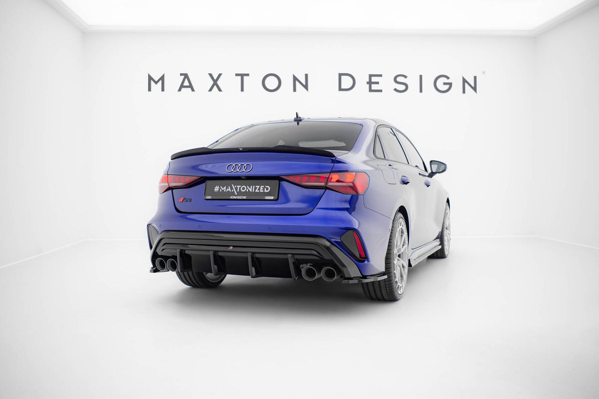 Heck Ansatz Flaps Diffusor V.3 passend für Audi S3 Limousine 8Y Facelift schwarz Hochglanz – Ansicht 1