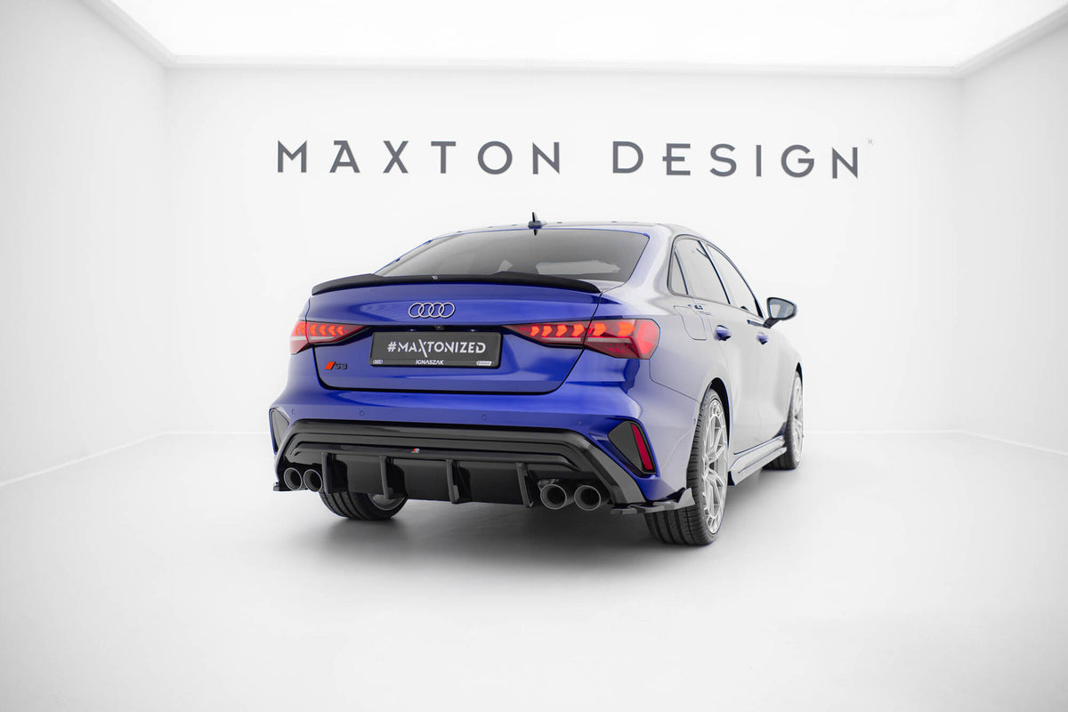 Heck Ansatz Flaps Diffusor V.4 passend für Audi S3 Limousine 8Y Facelift schwarz Hochglanz – Ansicht 3