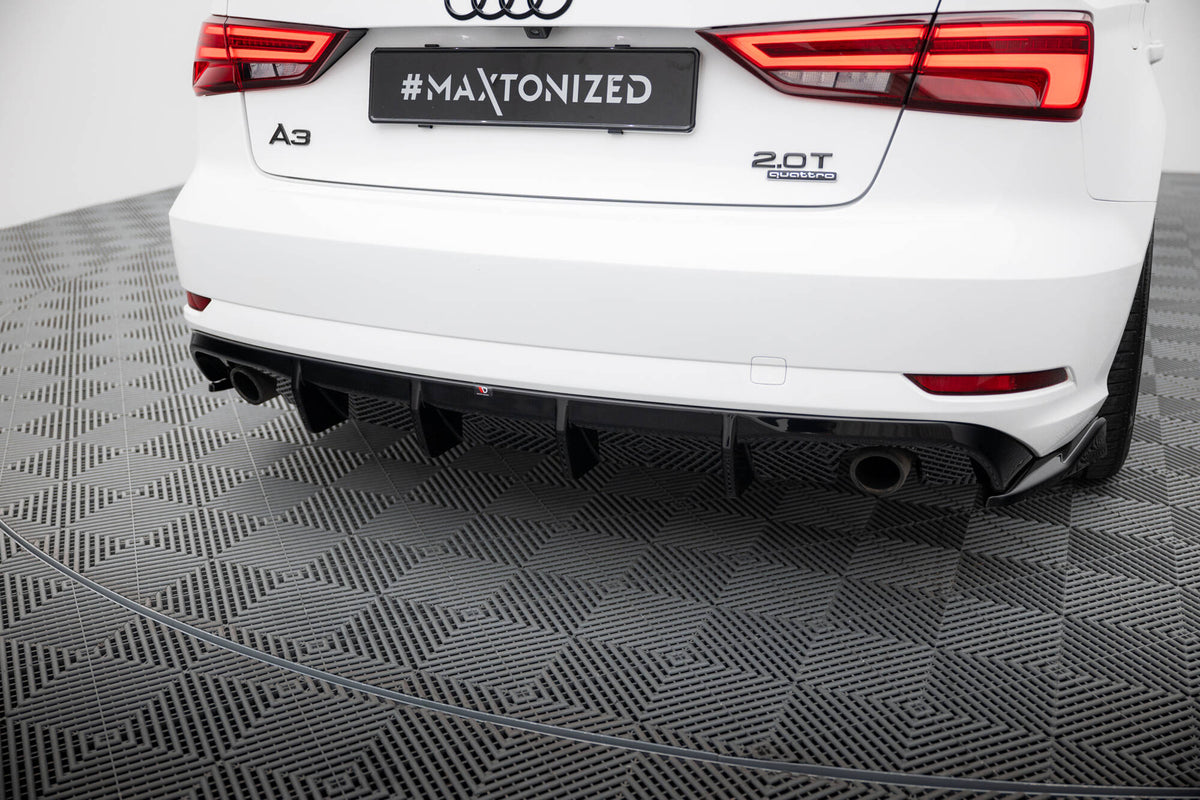 Diffusor Heck Ansatz passend für Audi A3 Limousine 8V Facelift  (Einzelauspuff li. re.) – Ansicht 1