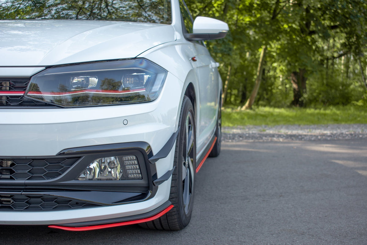 Street+ Spoilerlippe Front Ansatz passend für Seite VW Polo GTI / R-line Mk6 schwarz Hochglanz – Ansicht 1