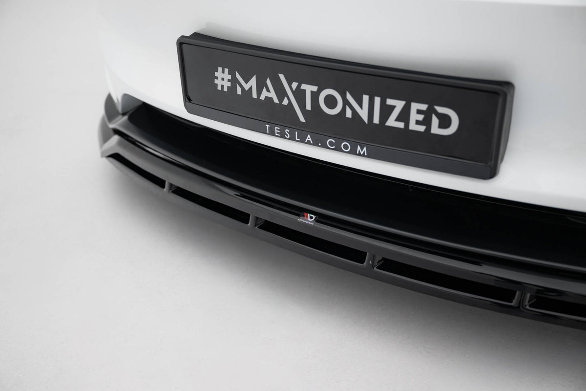 Street+ Spoilerlippe Front Ansatz V.1 passend für Tesla Model 3 Performance Mk1 Facelift schwarz Hochglanz – Ansicht 4