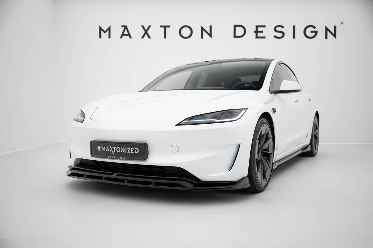 Street+ Spoilerlippe Front Ansatz V.1 passend für Tesla Model 3 Performance Mk1 Facelift schwarz Hochglanz – Ansicht 3