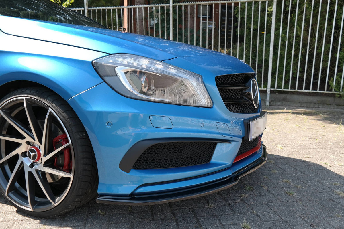 Street+ Spoilerlippe Front Ansatz passend für Mercedes W176 AMG-LINE vor Facelift schwarz Hochglanz – Ansicht 1