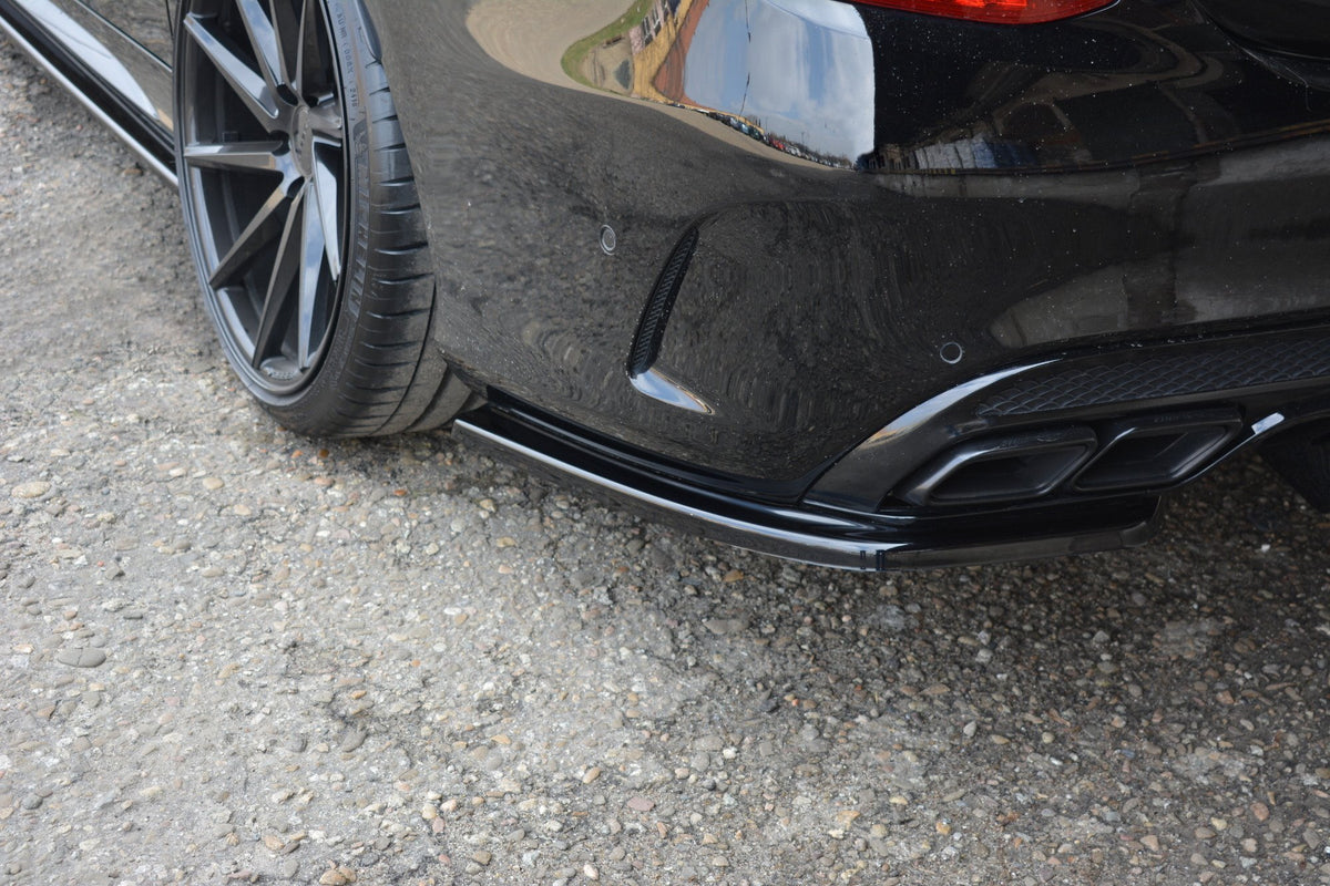 Heck Ansatz Flaps Diffusor passend für Mercedes-AMG C 43 Limousine W205 Facelift schwarz Hochglanz – Ansicht 1