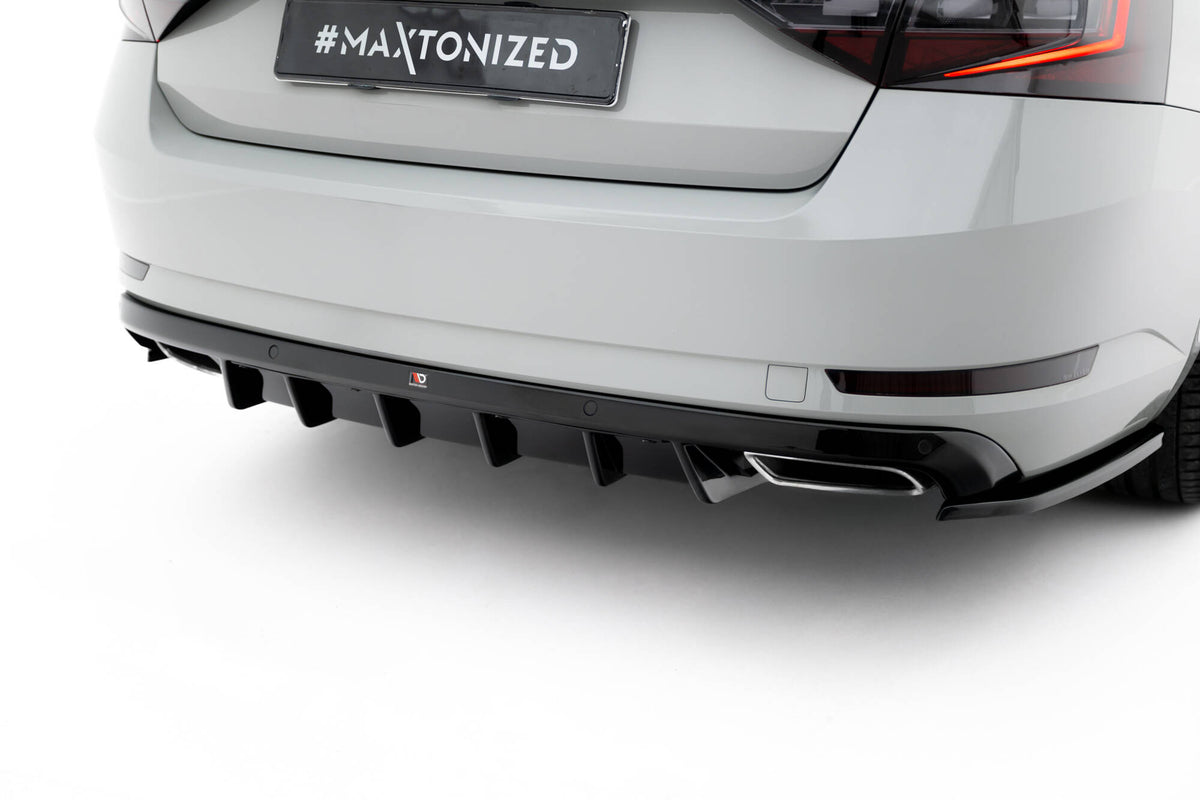 Diffusor Heck Ansatz V.2 passend für Skoda Superb Liftback / Combi  Mk3 schwarz Hochglanz – Ansicht 5