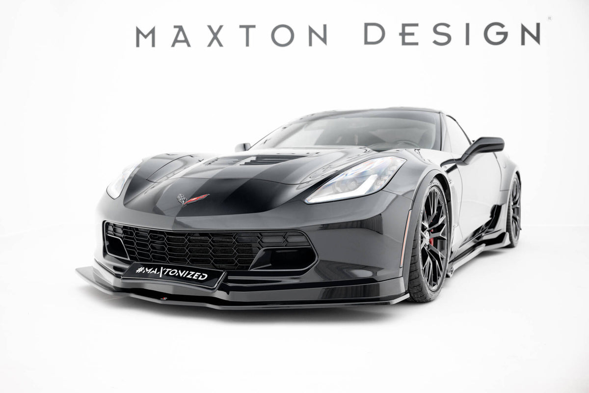 Street+ Spoilerlippe Front Ansatz V.1 passend für Chevrolet Corvette Stingray / Z06 C7 schwarz Hochglanz – Ansicht 4