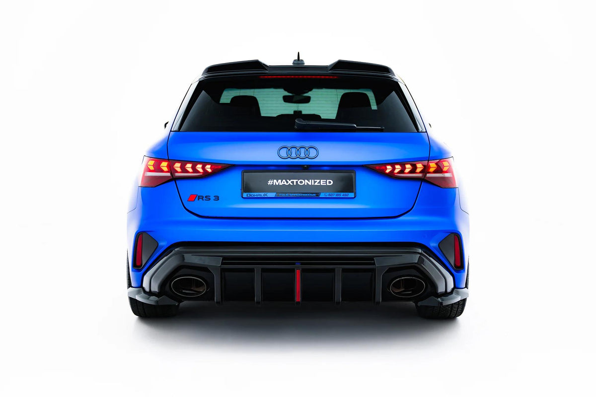 Heck Ansatz Flaps Diffusor V.1 passend für Audi RS3 Sportback 8Y Facelift schwarz Hochglanz – Ansicht 1