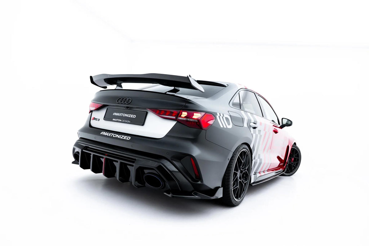 Heck Ansatz Flaps Diffusor V.2 passend für Audi RS3 Limousine 8Y Facelift schwarz Hochglanz – Ansicht 3