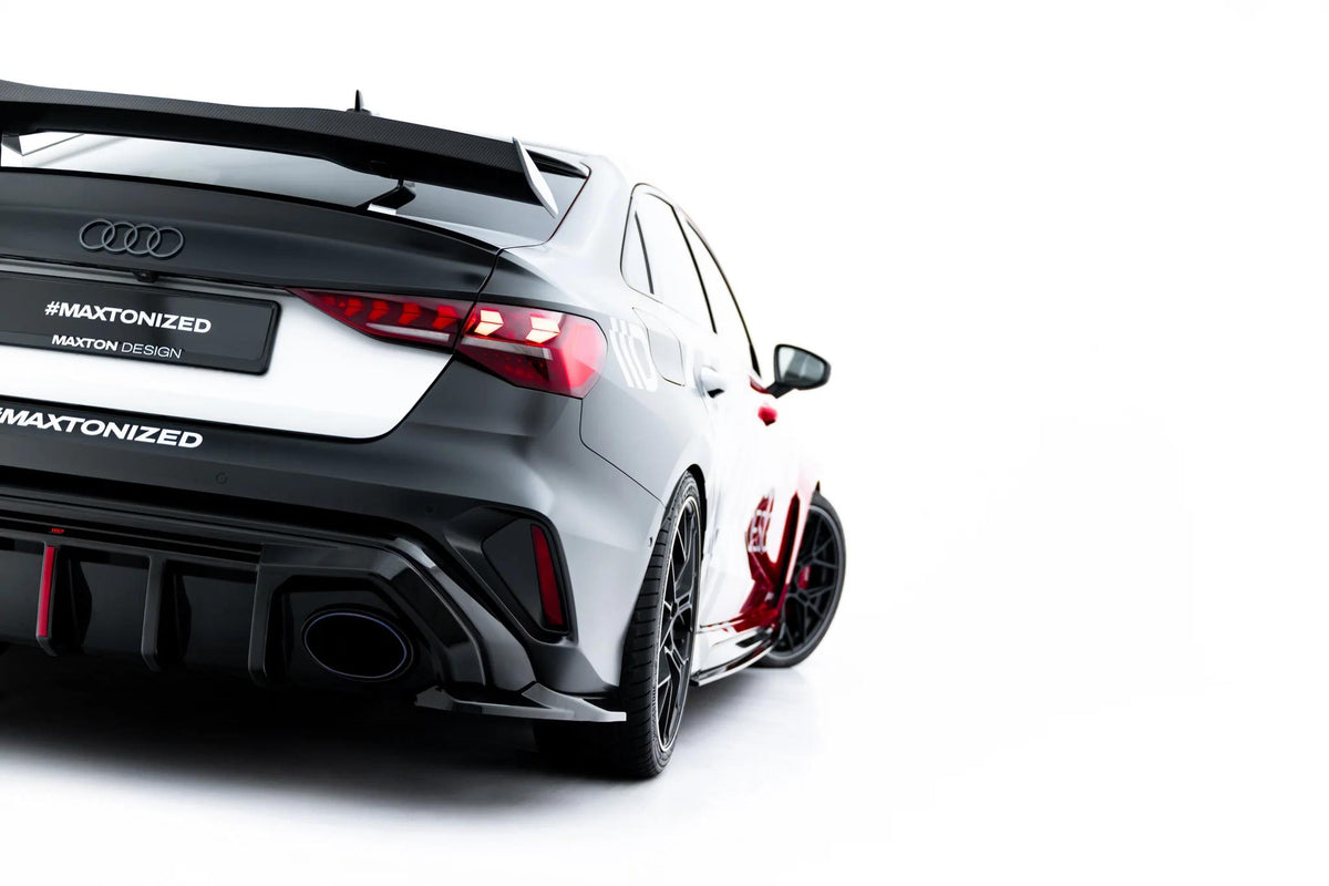 Heck Ansatz Flaps Diffusor V.1 passend für Audi RS3 Limousine 8Y Facelift schwarz Hochglanz – Ansicht 2
