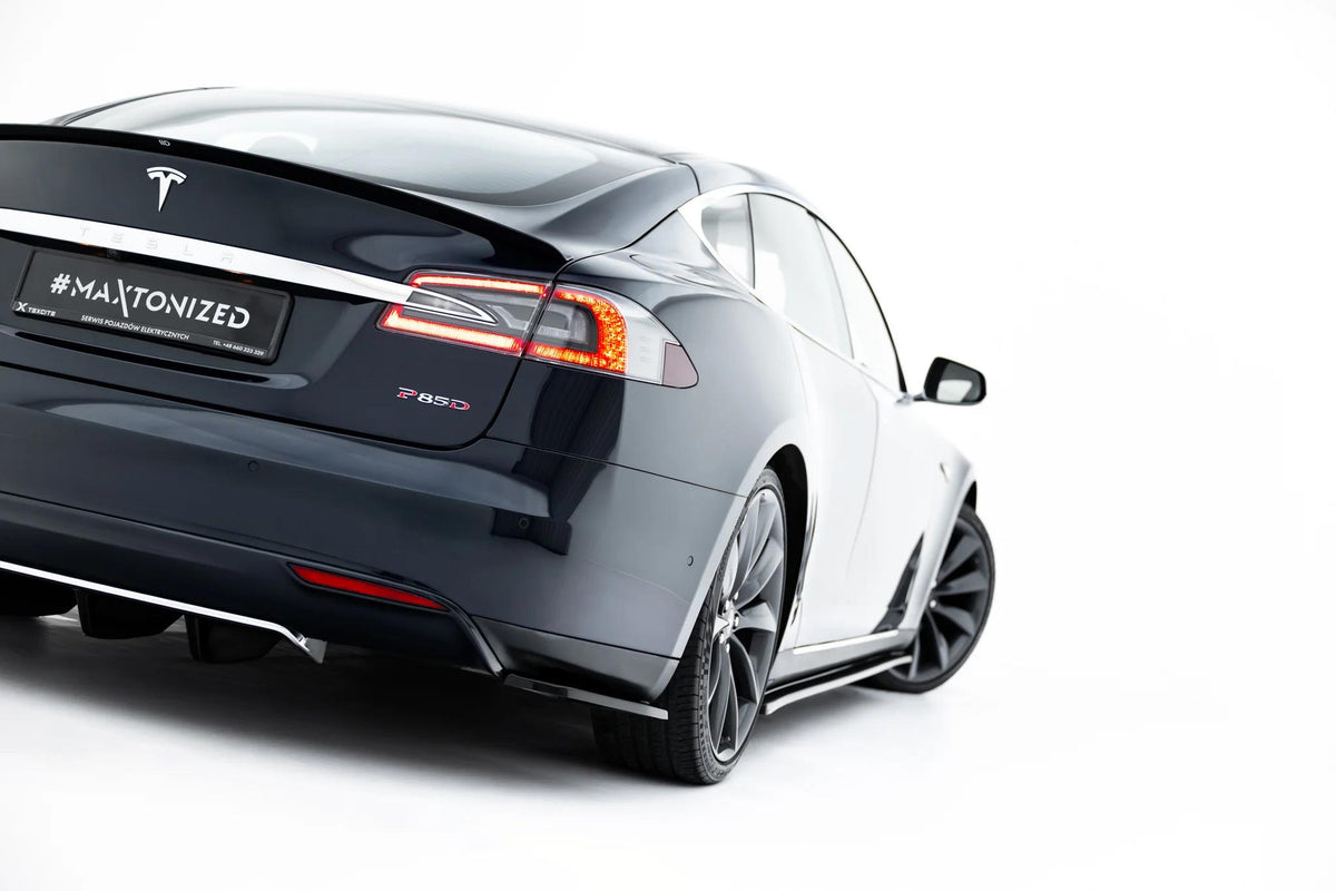 Heck Ansatz Flaps Diffusor V.1 passend für Tesla Model S Mk1 schwarz Hochglanz – Ansicht 1