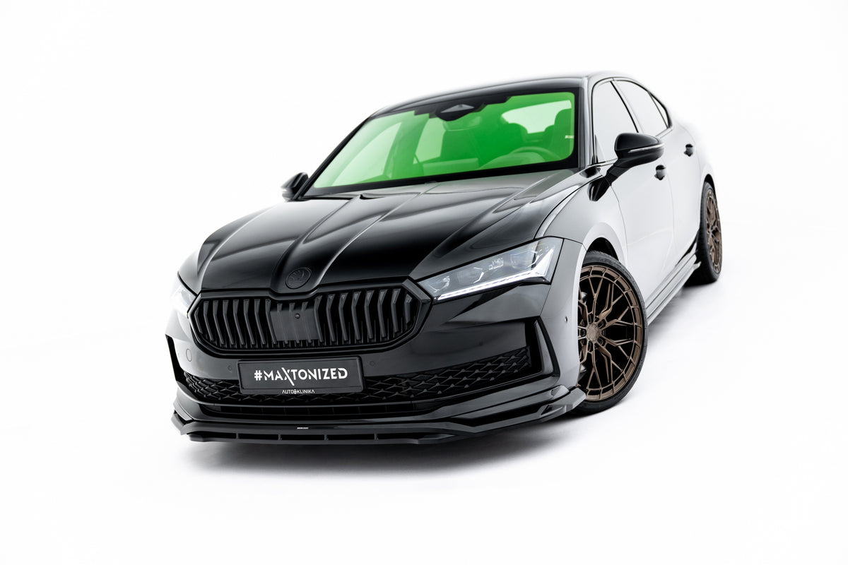 Street+ Spoilerlippe Front Ansatz V.1 passend für Skoda Superb Sportline Mk4 schwarz Hochglanz – Ansicht 4