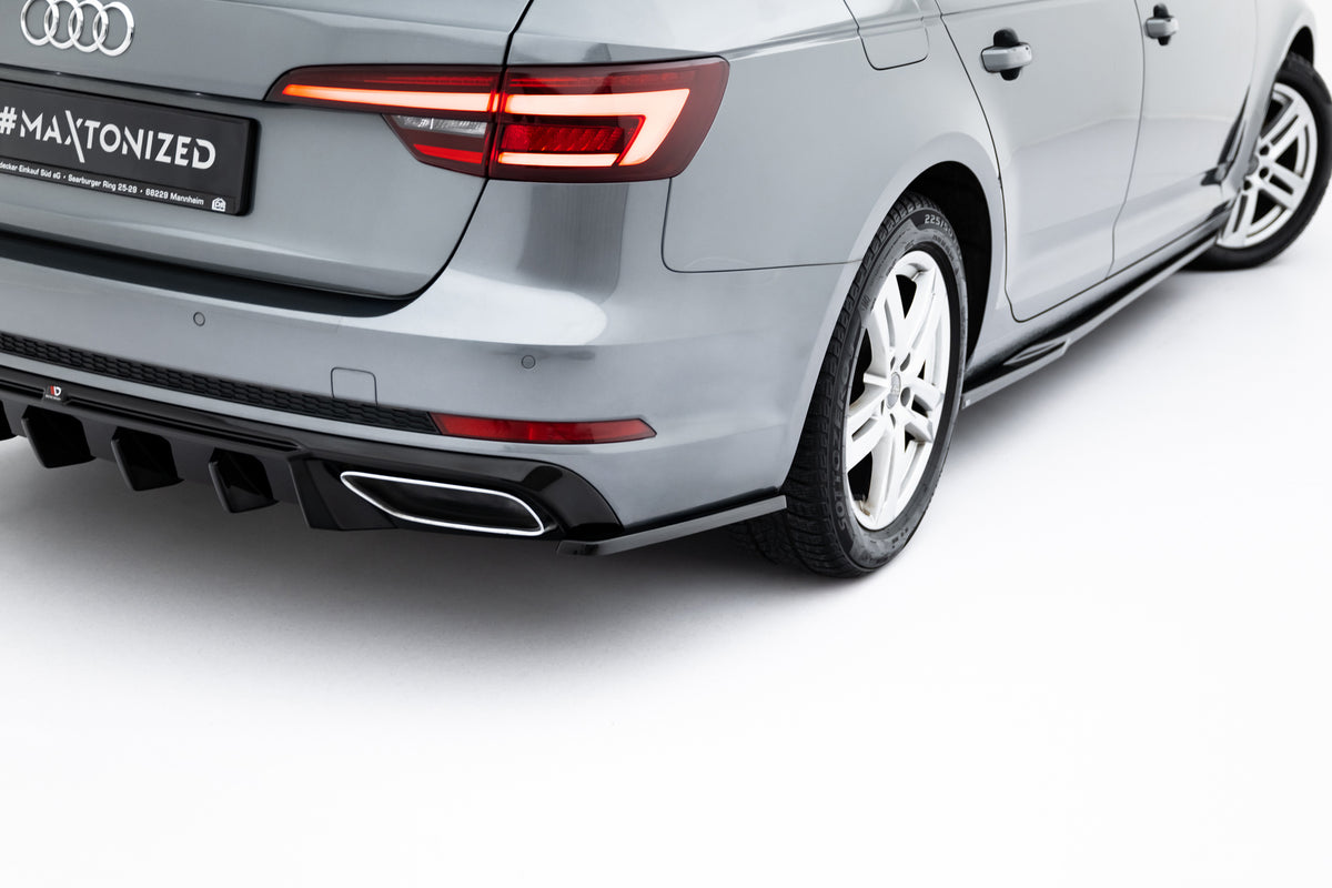 Heck Ansatz Flaps Diffusor passend für Audi A4 / A4 S-Line / S4 Limousine / Avant B9 schwarz Hochglanz – Ansicht 3
