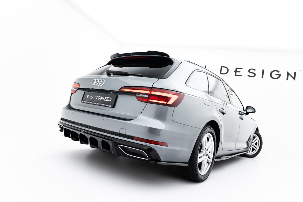 Heck Ansatz Flaps Diffusor passend für Audi A4 / A4 S-Line / S4 Limousine / Avant B9 schwarz Hochglanz – Ansicht 1