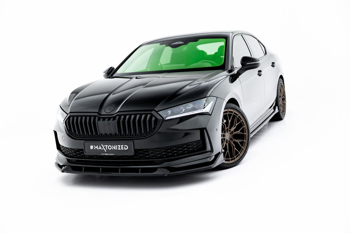 Street+ Spoilerlippe Front Ansatz V.2 passend für Skoda Superb Sportline Mk4 schwarz Hochglanz – Ansicht 1