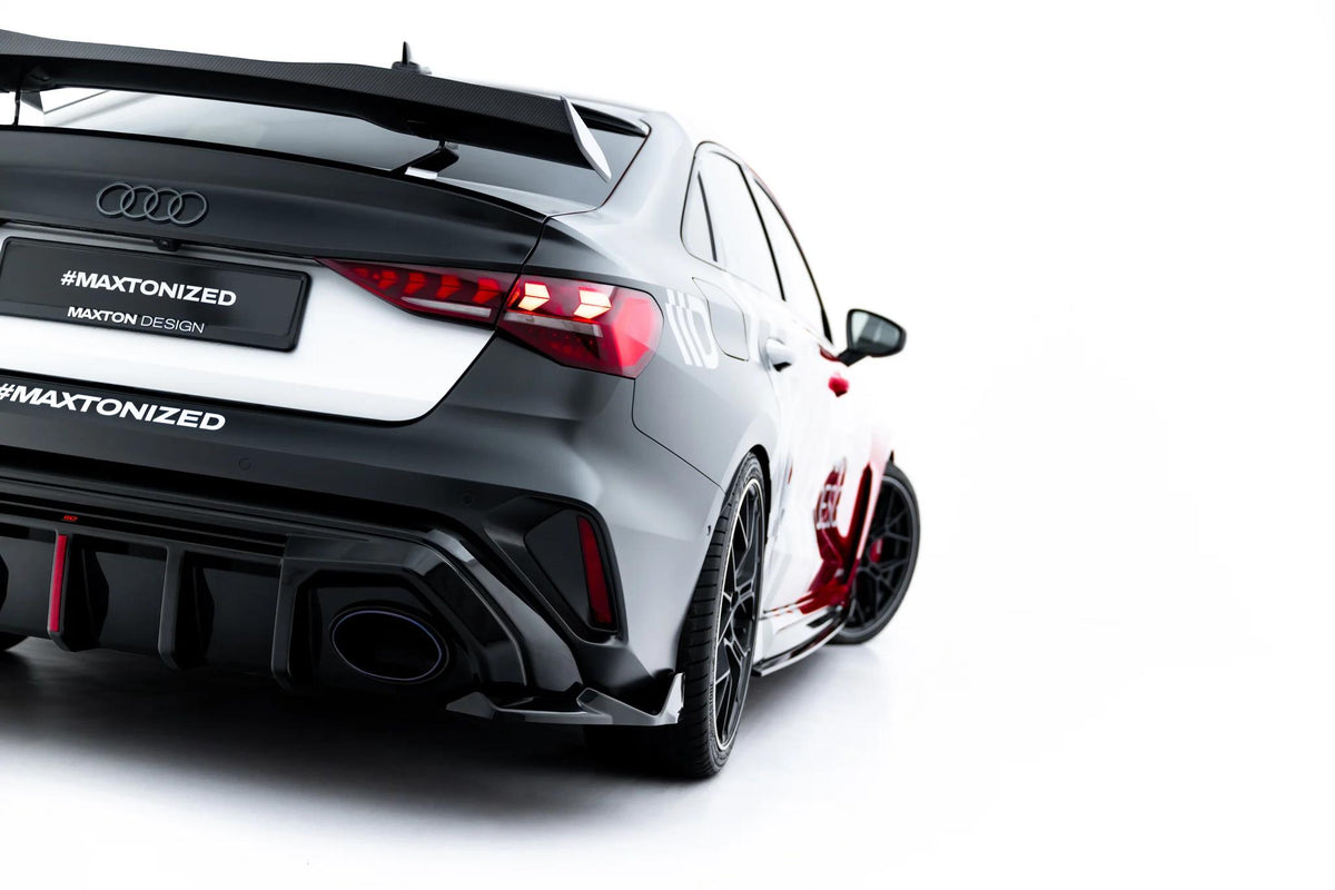 Heck Ansatz Flaps Diffusor V.2 passend für Audi RS3 Limousine 8Y Facelift schwarz Hochglanz – Ansicht 2