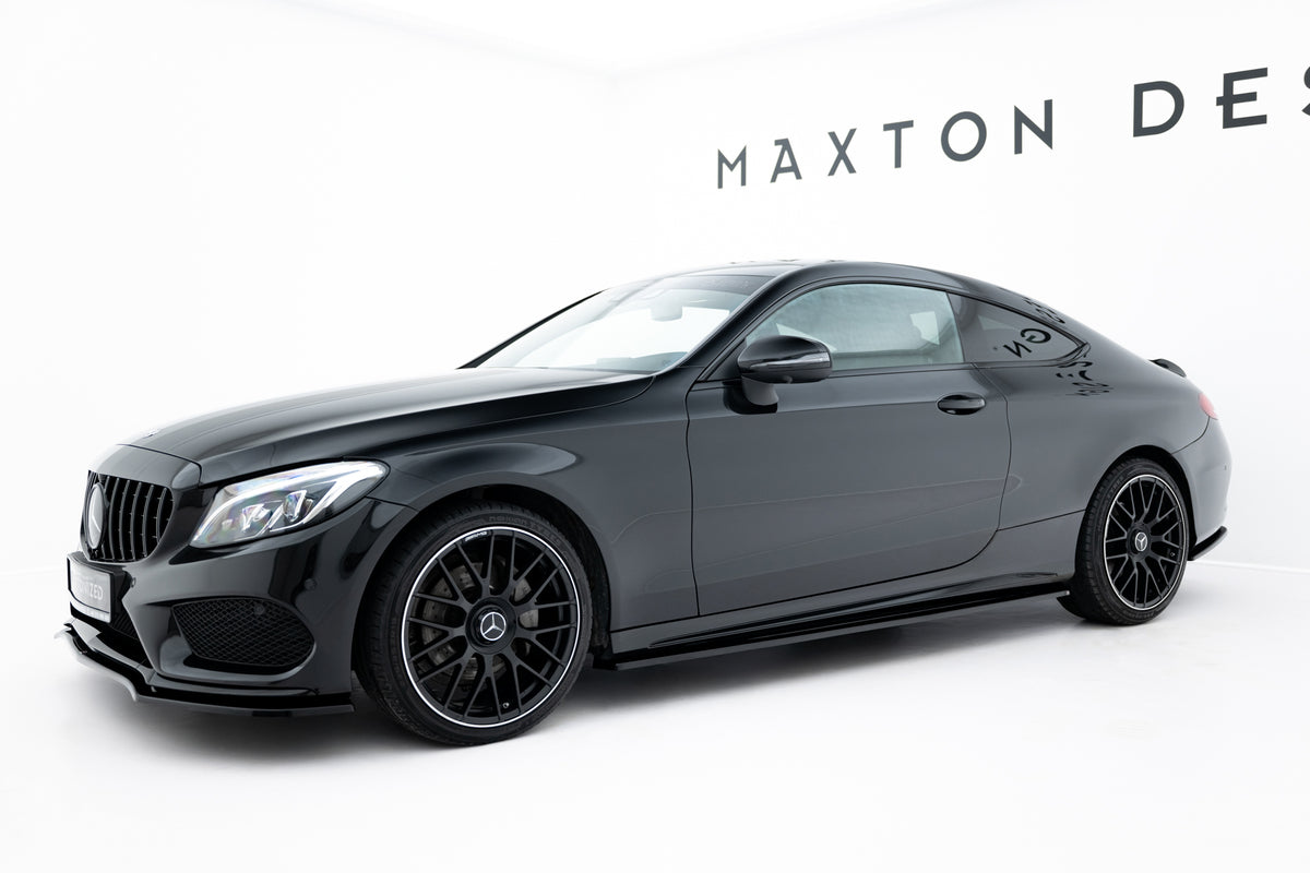 Street+ Seitenschweller Leisten passend für Mercedes-Benz C Coupe AMG-Line C205 schwarz Hochglanz – Ansicht 1