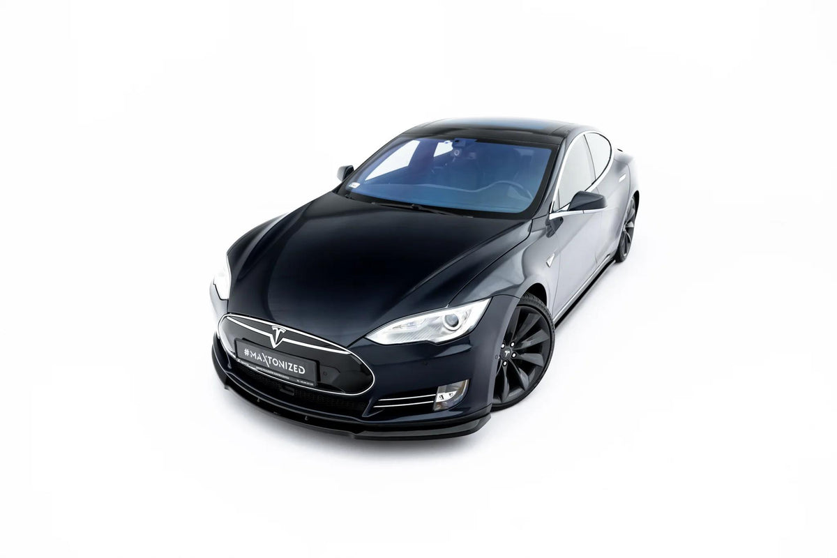 Street+ Spoilerlippe Front Ansatz V.1 passend für Tesla Model S Mk1 schwarz Hochglanz – Ansicht 3