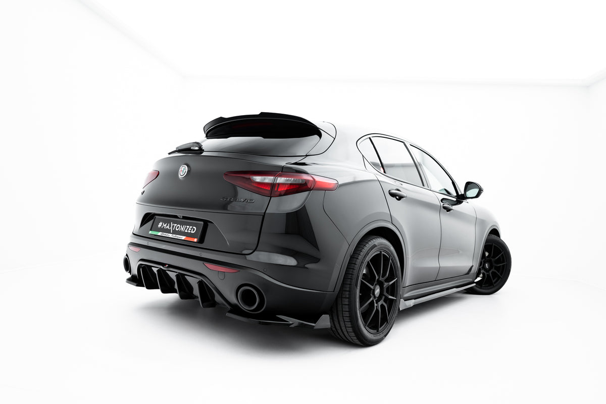Heck Ansatz Flaps Diffusor V.2 passend für Alfa Romeo Stelvio Mk1 schwarz Hochglanz – Ansicht 3