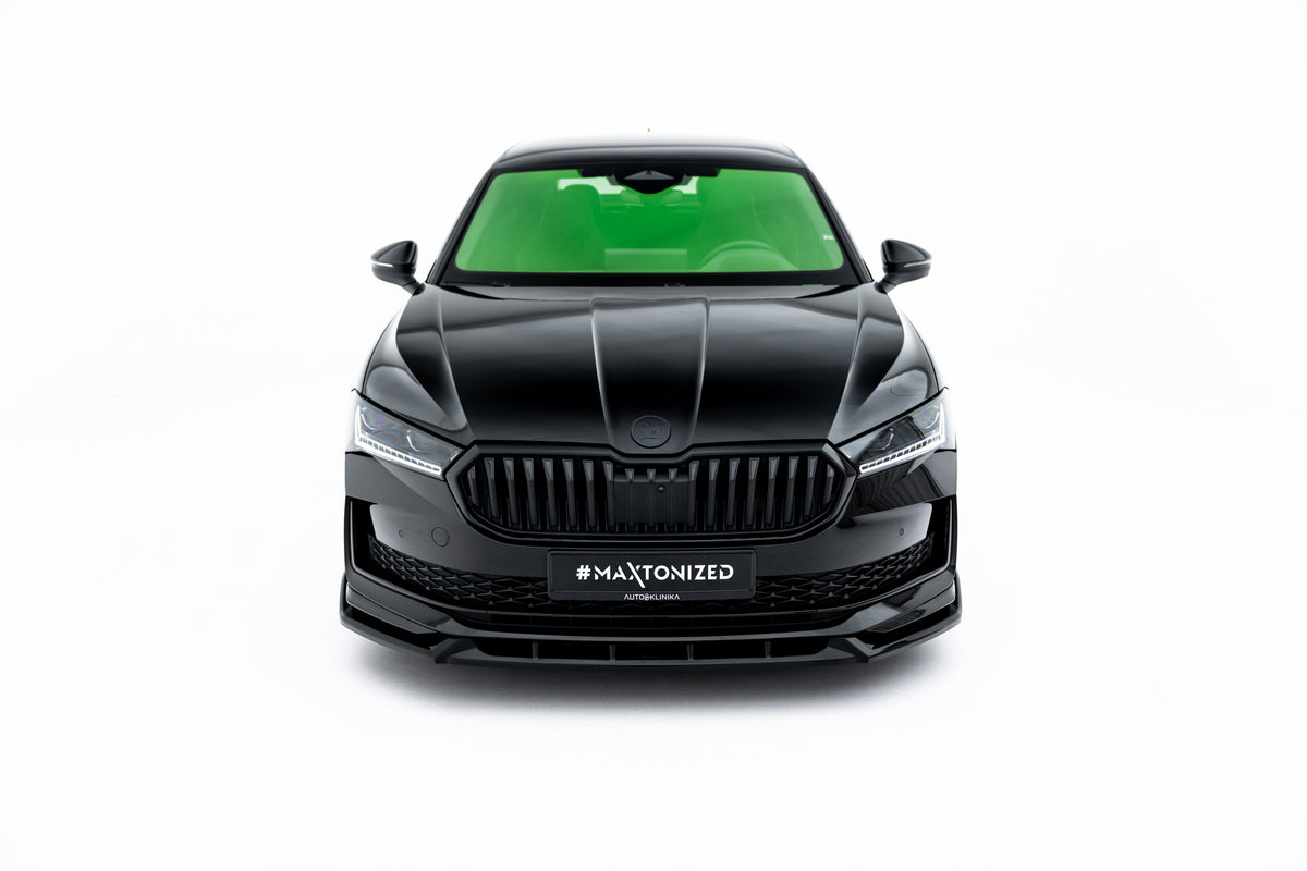 Street+ Spoilerlippe Front Ansatz V.2 passend für Skoda Superb Sportline Mk4 schwarz Hochglanz – Ansicht 3