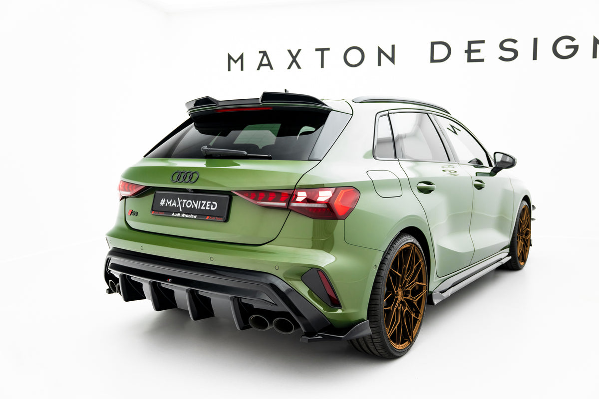 Heck Ansatz Flaps Diffusor V.4 passend für Audi S3 Sportback 8Y Facelift schwarz Hochglanz – Ansicht 1