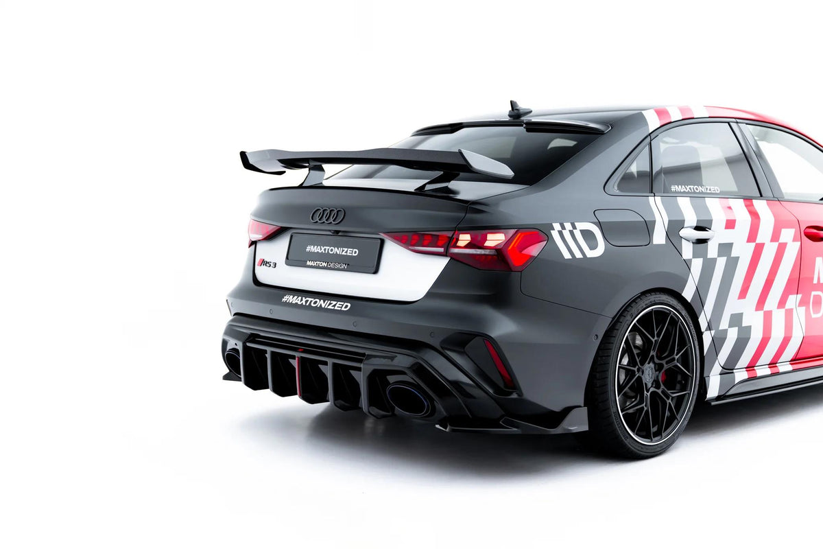 Heck Ansatz Flaps Diffusor V.2 passend für Audi RS3 Limousine 8Y Facelift schwarz Hochglanz – Ansicht 4