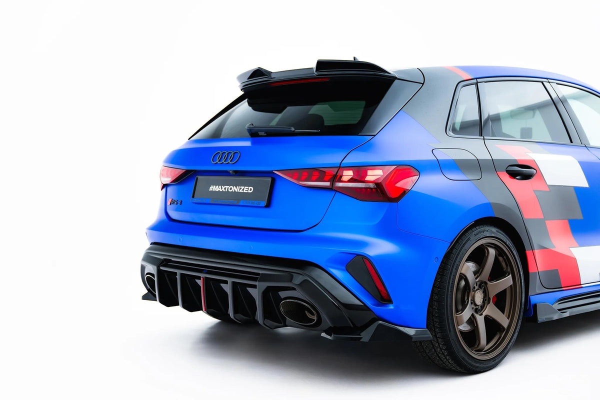 Heck Ansatz Flaps Diffusor V.3 passend für Audi RS3 Sportback 8Y Facelift schwarz Hochglanz – Ansicht 1
