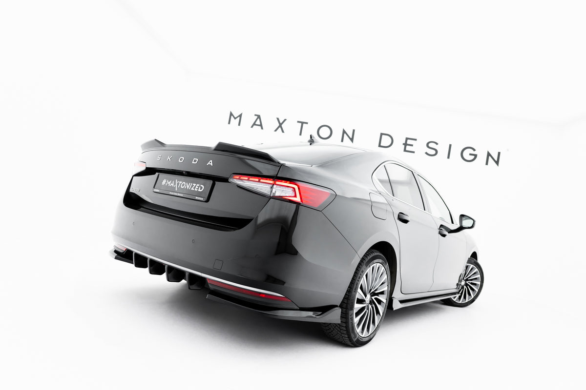 Heck Ansatz Flaps Diffusor V.2 passend für Skoda Superb Sportline Mk4 schwarz Hochglanz – Ansicht 1