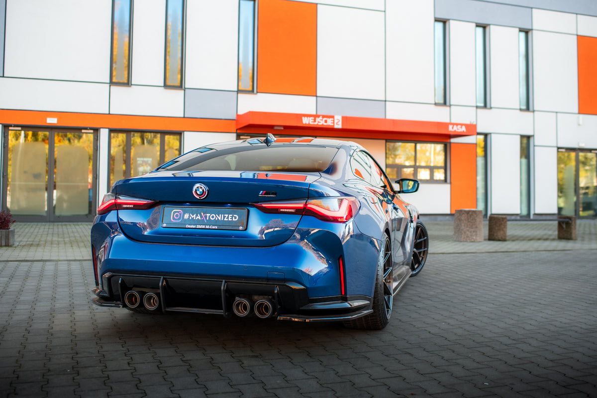 Heck Ansatz Flaps Diffusor V.2 passend für BMW M4 G82 / G82 Facelift schwarz Hochglanz – Ansicht 3