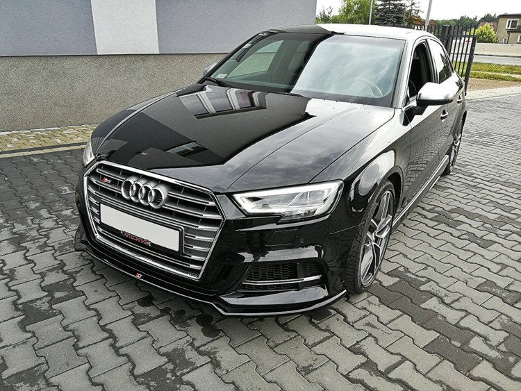 Street+ Spoilerlippe Front Ansatz V.2 passend für Audi S3 / A3 S-Line 8V FL Limousine schwarz Hochglanz – Ansicht 4