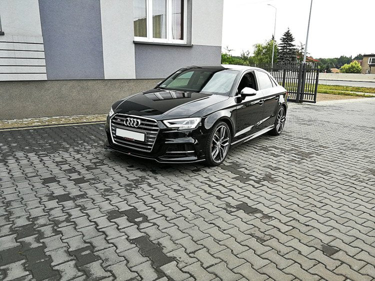 Street+ Spoilerlippe Front Ansatz V.2 passend für Audi S3 / A3 S-Line 8V FL Limousine schwarz Hochglanz – Ansicht 1