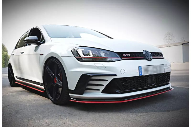 Maxton Design Frontlippe für VW Golf 7 GTI Clubsport Hochglanz schwarz mit roten Streifen – Ansicht 2