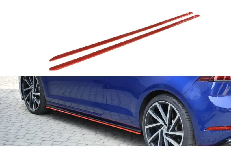 Maxton Design Seitenschweller (Paar) V.2 für VW Golf 7 R-Line / R Facelift ab 03/2017 Hochglanz schwarz mit roten Streifen – Ansicht 1